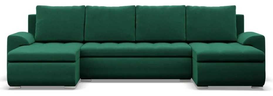 Tokio U alakú sarokkanapé, 3 ágyneműtartóval, bársony, univerzális oldal, zöld