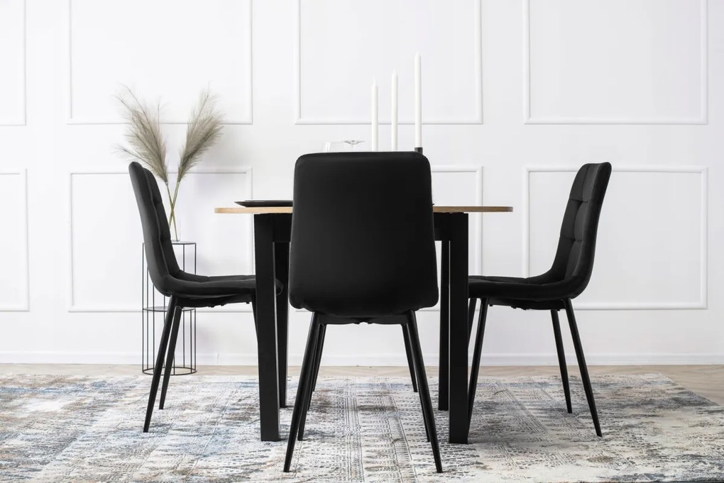 Étkezőgarnitúra 4 db. Fekete Bársony Peru székkel. Bővíthető asztal HARRY 102-142 cm