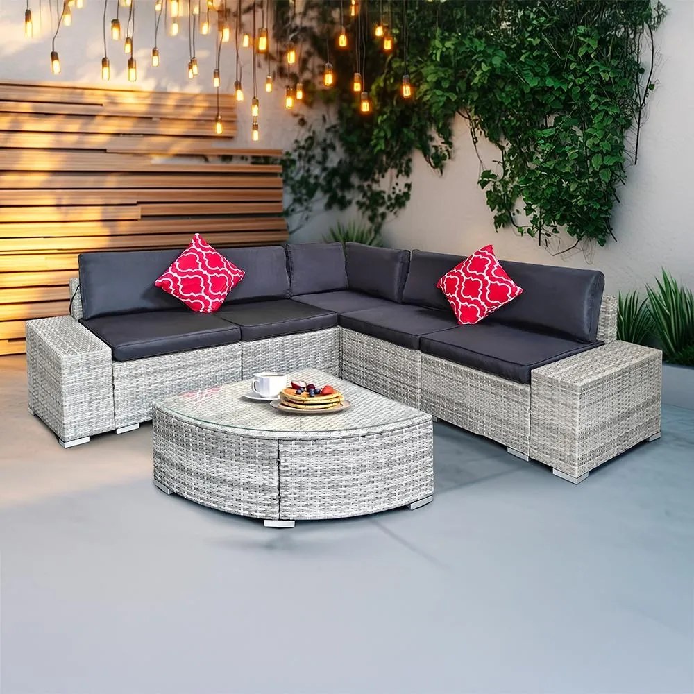 Avenberg AZURE rattan sarokgarnitúra - szürke/fekete