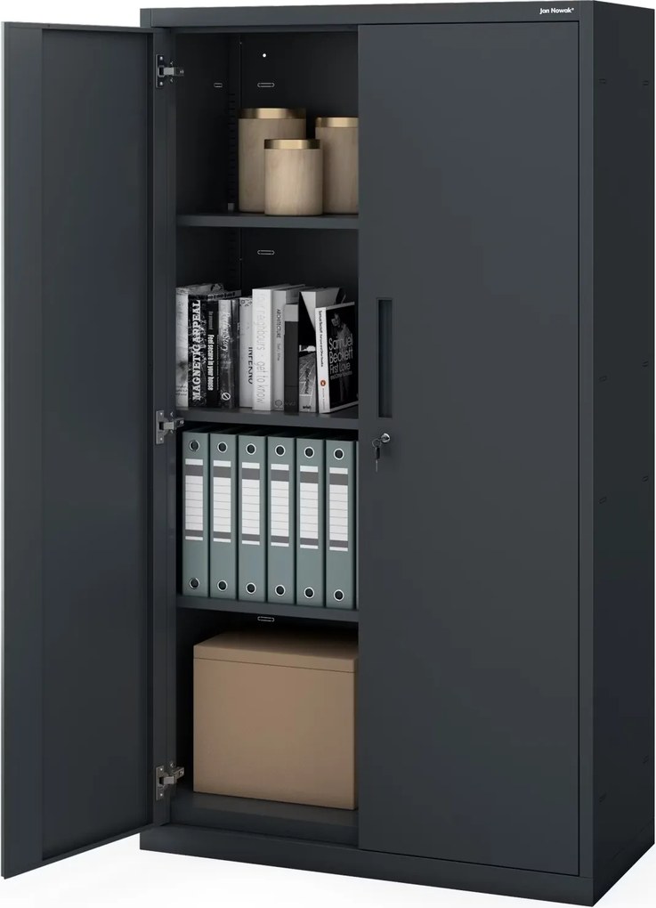 MEGAN moduláris többfunkciós fém szekrény lábazaton, antracit, 1600 x 900 x 400 mm