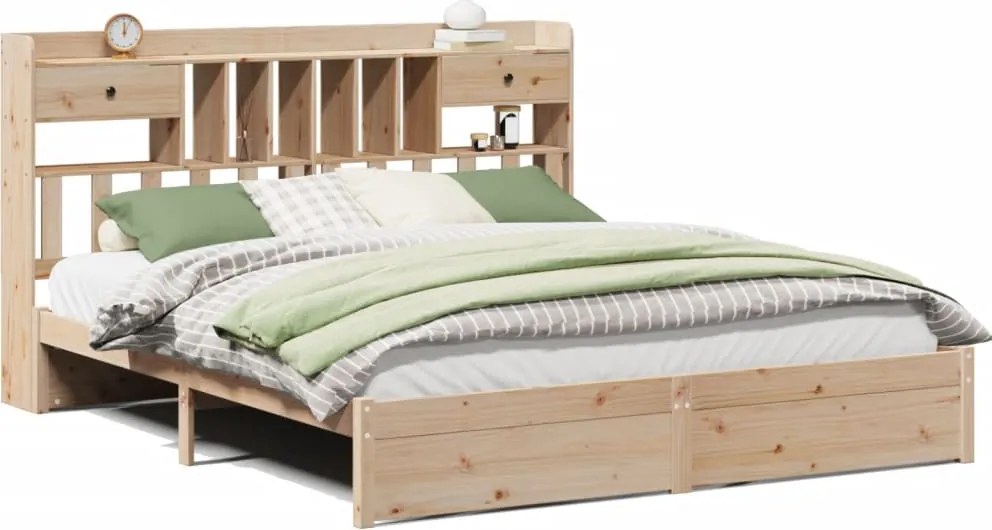 vidaXL tömör fenyőfa könyvespolcos ágy matrac nélkül 180 x 200 cm