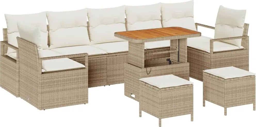 vidaXL Kerti Kanapé Szett párnával 10 pcs Bézs polirattan