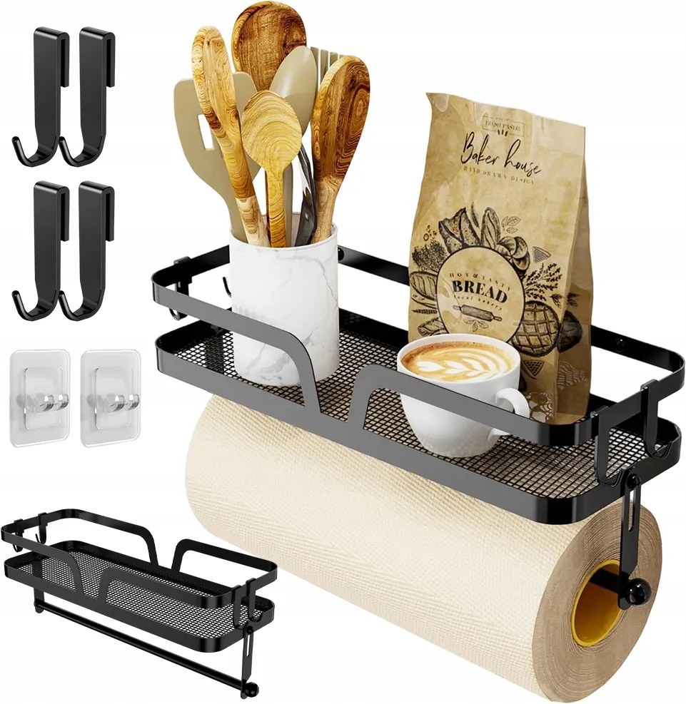 Fűszertartó Állvány,falra Szerelhető, Konyhai Tekercses Papírtartóval És 2 Akasztóval