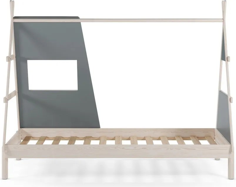 Szürkészöld borovi fenyő házikó alakú gyerekágy ágyráccsal 90x200 cm Enola – Marckeric