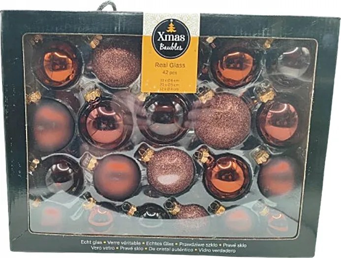 Üveggömbök Karácsonyfára Szett 42 db Ø 4, 5 , 6 CM barna
