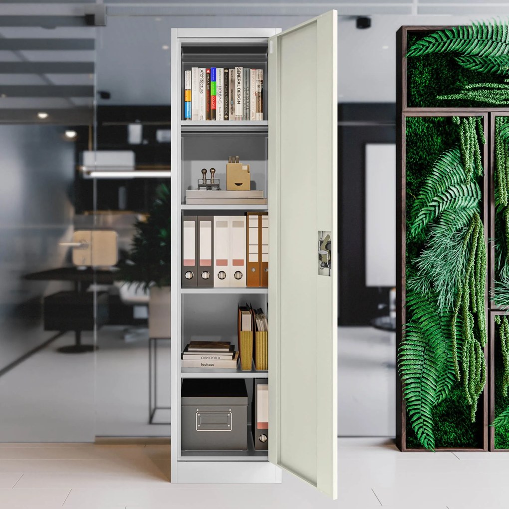 Fém irodai iratszekrény, fehér/sonoma tölgy, 450x1850x400 mm: ALEX Eco Design