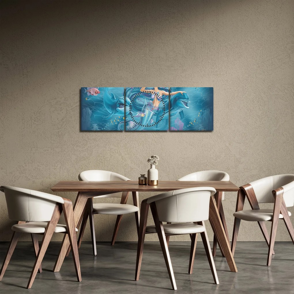 Kép - Sellő delfinekkel (órával) (90x30 cm)