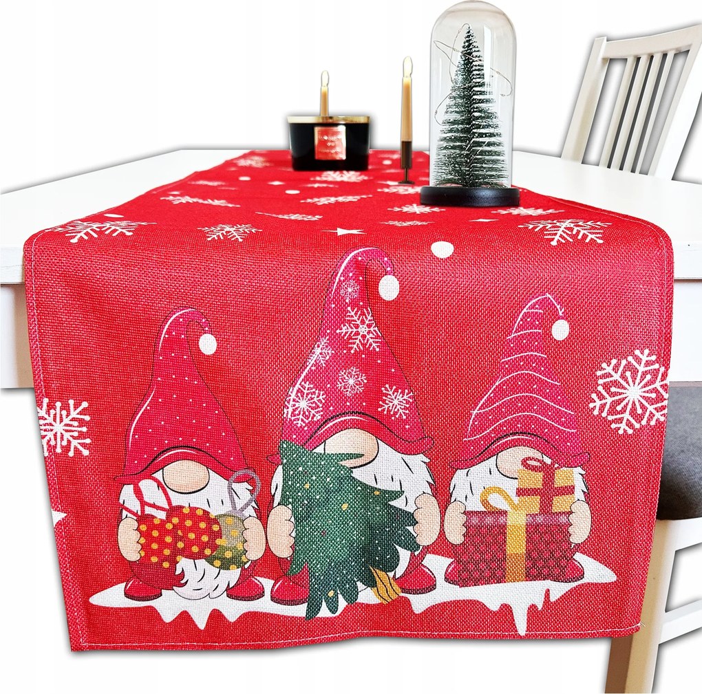 Karácsonyi Asztalterítő Abrosz Karácsony 220x40cm Törpék Piros