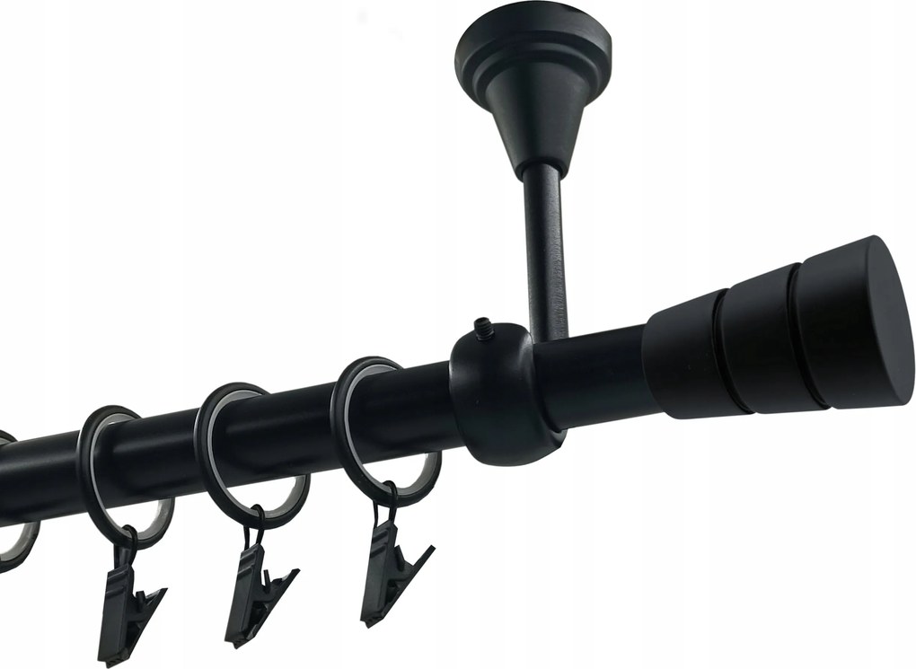 Függönykarnis szimpla fém mennyezeti fekete matt mix végek 19 mm 140 cm