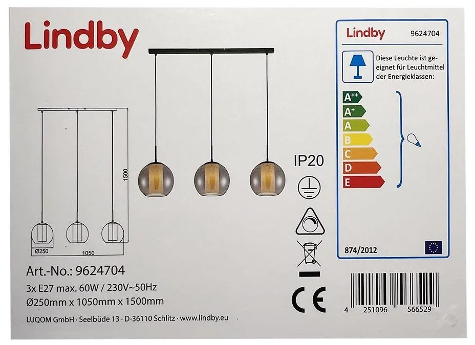 Lindby - Csillár zsinóron YELA 3xE27/60W/230V