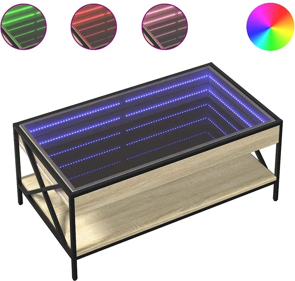 vidaXL sonoma tölgy végtelen hatású LED-es dohányzóasztal 90x50x38 cm