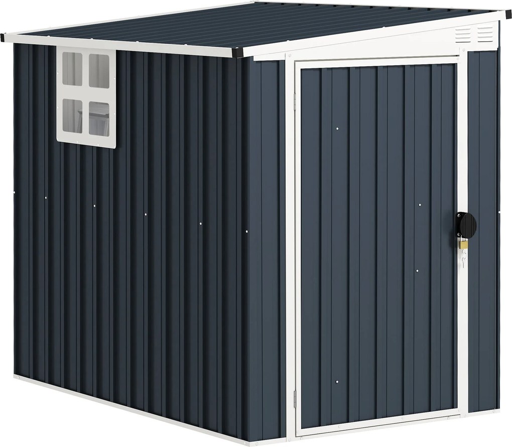 Outsunny Fém Szerszámtároló 2,6m² 128x193x181cm Álló Tető Ablak Lockítható Ajtó Néhány Beteg Kertépítő Telek Gyógyvásárló Eredeti Tevékenység Sötétszü