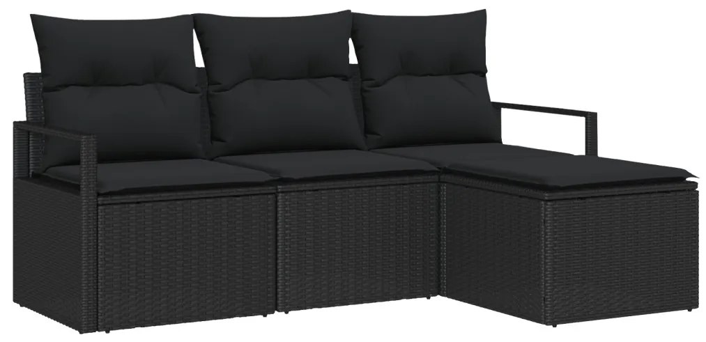 Kerti Kanapé Szett 4 pcs Fekete Poli rattan és porfestett acél
