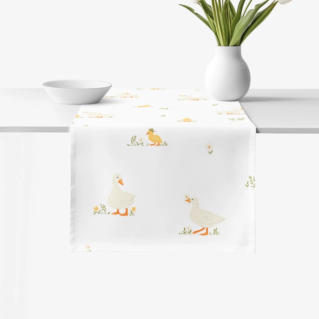 Goldea húsvéti pamut asztali futó - kacsák 20x140 cm