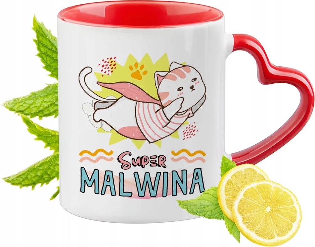 Piros bögre szív alakú füllel Malvina Ajándék