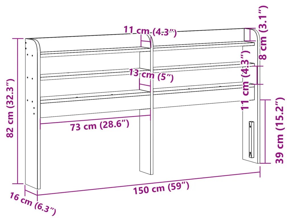 tömör fenyőfa fejtámla polcokkal 140 cm