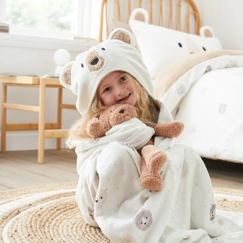 Barna-krémszínű mikroplüss kapucnis takaró 90x125 cm Cosy Bear – Catherine Lansfield