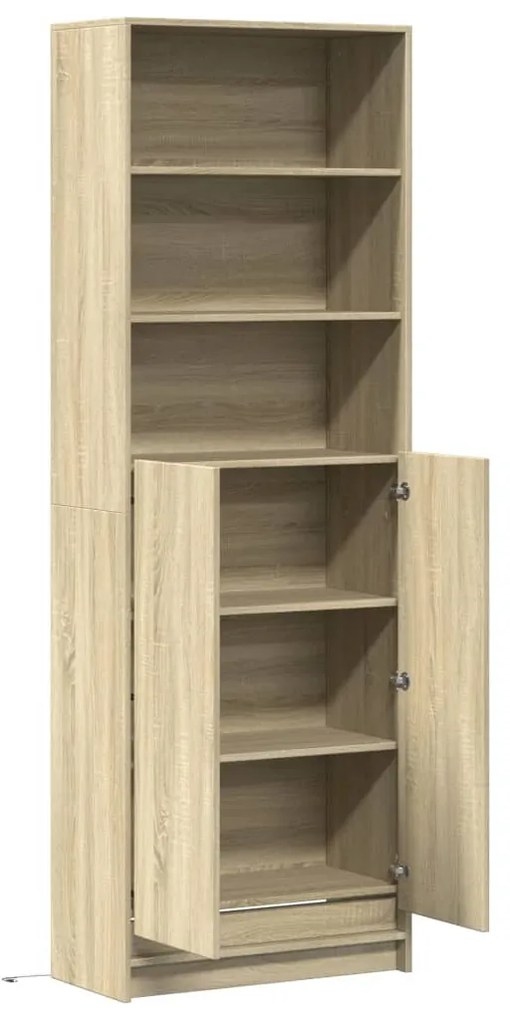 sonoma tölgy szerelt fa magasszekrény LED-ekkel 69x32,5x200 cm
