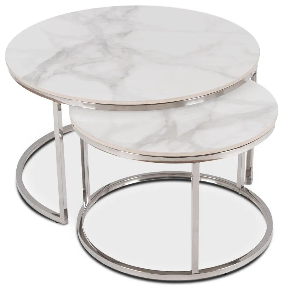 Fehér Márvány/Ezüst Dohányzóasztal Szett. AMARA MAX