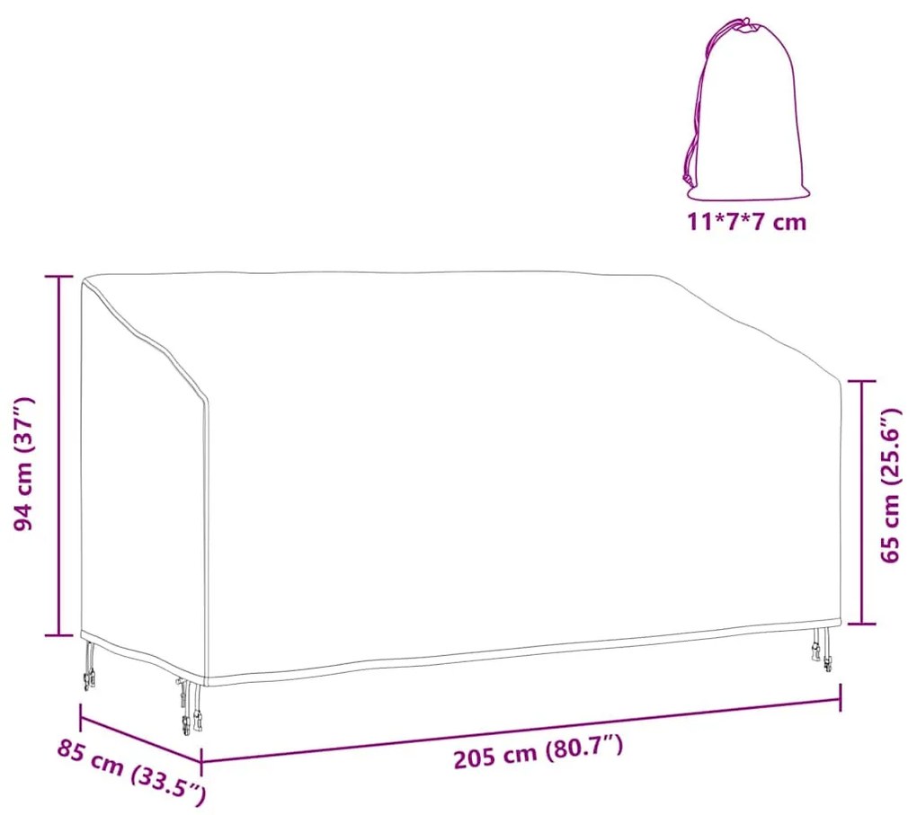 Kerti Pad Borító Fekete 205 x 85 x 65 / 94 cm 210D szövet