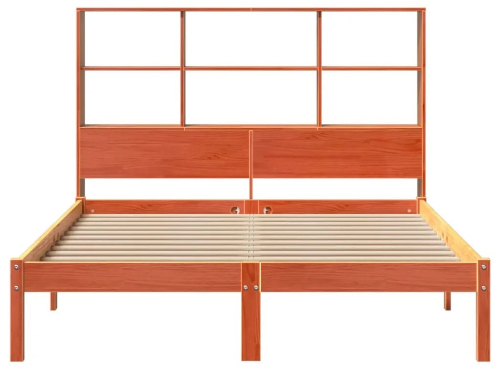 barna tömör fenyőfa könyvespolcos ágy matrac nélkül 120 x 200cm