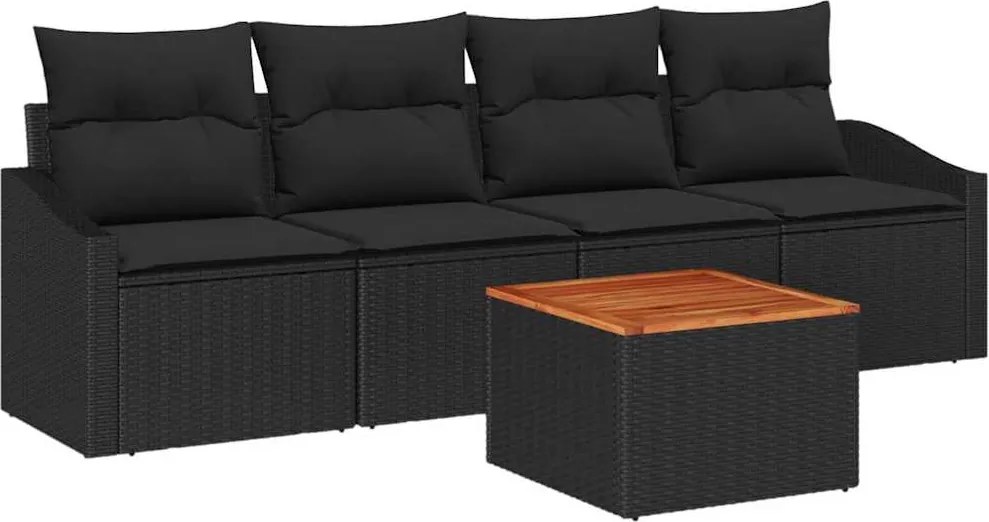 vidaXL Kerti Kanapé Szett párnával 5 pcs Fekete polirattan