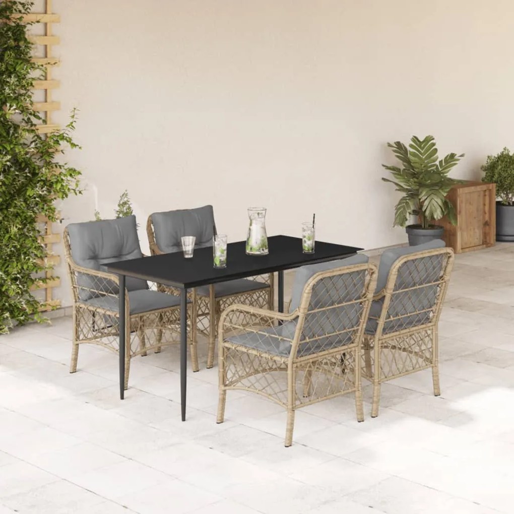 5 részes vegyes bézs polyrattan kerti étkezőgarnitúra párnákkal