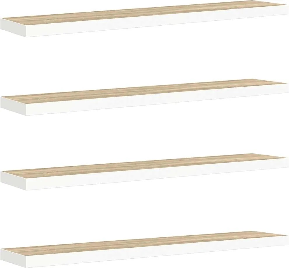 vidaXL 4 db tölgyszínű és fehér MDF lebegő fali polc 120x23,5x3,8 cm