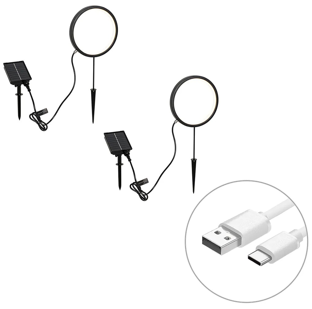 2 db fekete Adalind talajszpotlámpa szett 50 cm, újratölthető LED-del és napelemmel, IP65