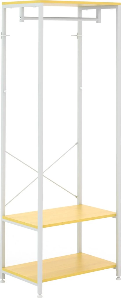 HOMCOM Kabátállvány Cipőtárolóval, Akasztós Raillal és 2 Polccal Előszoba, Hálószoba Számára 60x40x167,5 cm Természetes és Fehér | Aosom