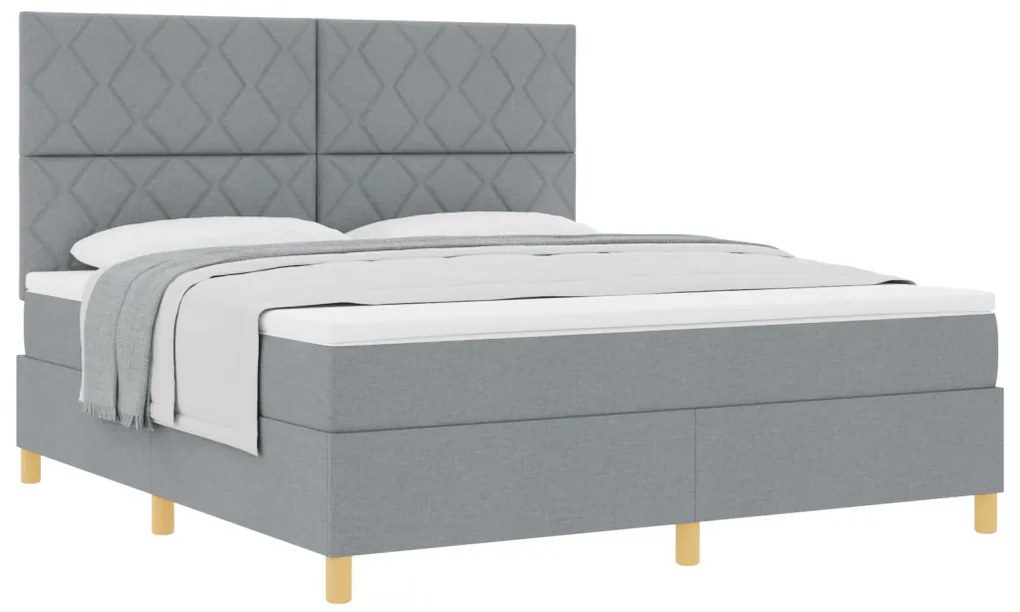 Boxspring ágy matraccal, világosszürke, szuper king, szövet