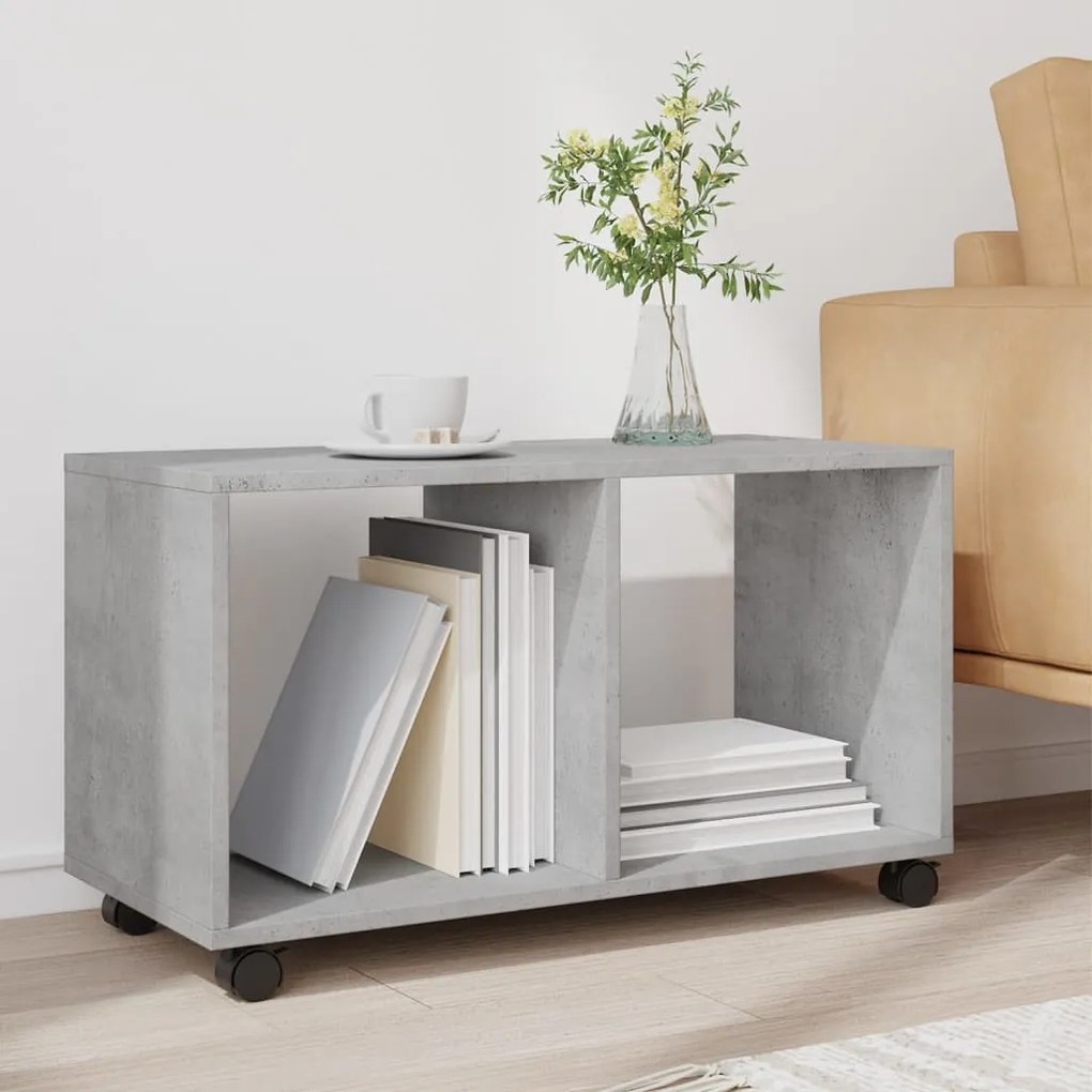 betonszürke szerelt fa görgős szekrény 72 x 33 x 42,5 cm