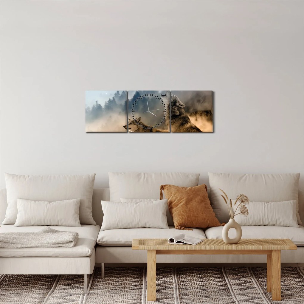 Farkasok üvöltése a holdra képe (órával) (90x30 cm)