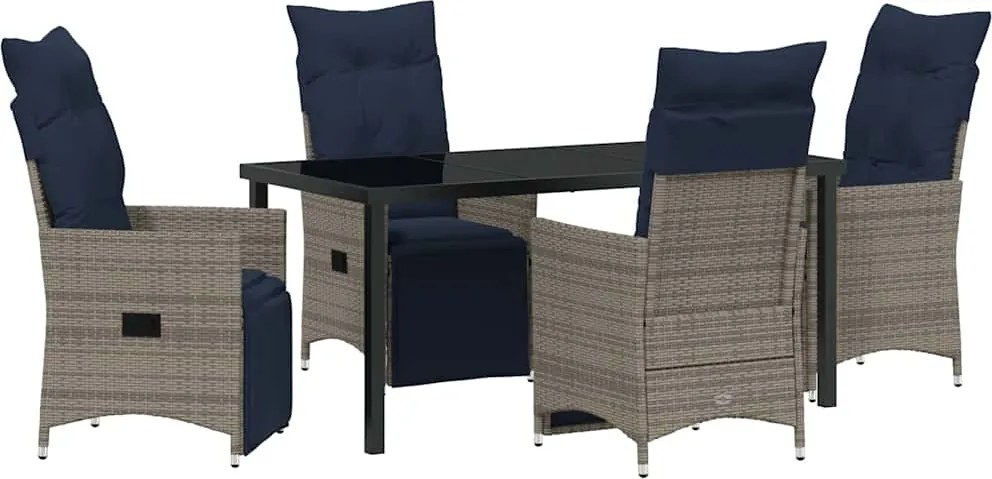 vidaXL Asztal és szék szett párnával 5 pcs Szürke PE Rattan