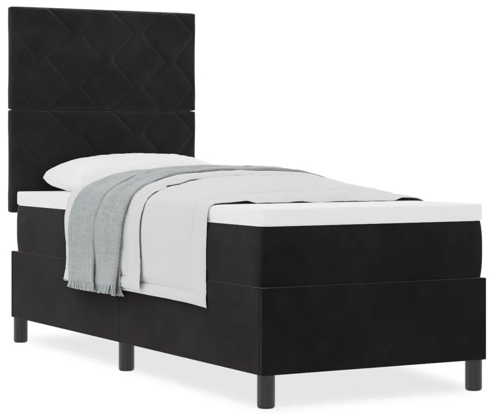 Boxspring Ágy Mattal Fekete 80x200 cm Bársonyos