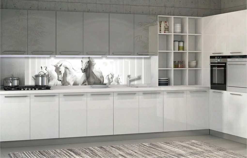 Flizelin fotótapéta Fehér lovak a folyosón perspektíva 250x60 +ragasztó