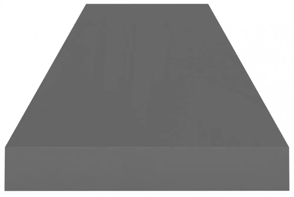 2 db magasfényű szürke MDF lebegő fali polc 90 x 23,5 x 3,8 cm
