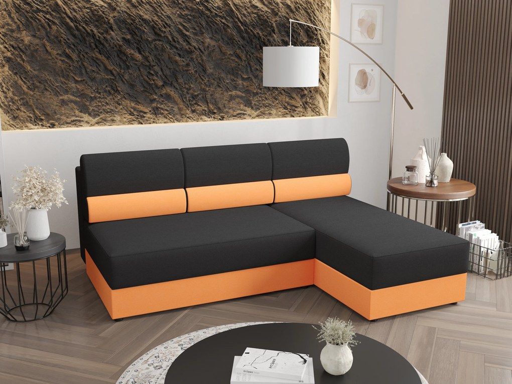 Sarok ülőgarnitúra Radiant L1 (fekete + narancssárga) (J). 1057433