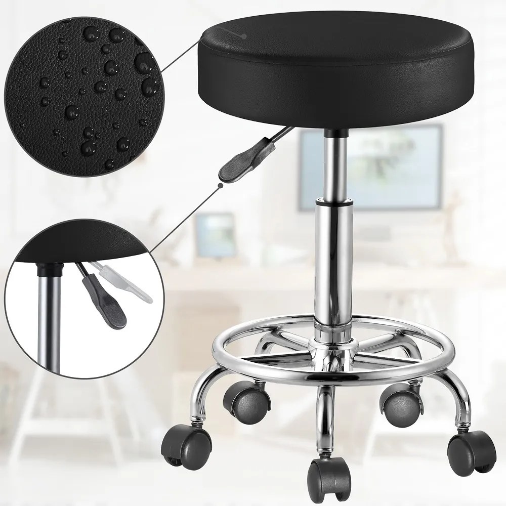 OXANA lábtartós görgős puff, Ø35cm, fekete Casaria