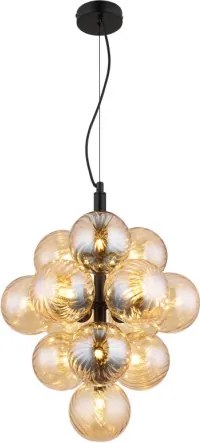 Globo 56146H Függesztett lámpa, fém matt fekete, borostyánszínű üveggolyók, kábel PVC fekete, magasság rövidíthető, ø: 395mm, M: 1200mm, 13x G9 LED 4W 230V izzók nélkül