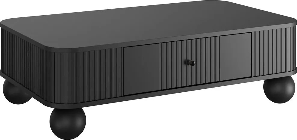 Vesper dohányzóasztal 103x60 cm fiókkal – fekete / fekete fogantyúkkal / gömb lábakkal