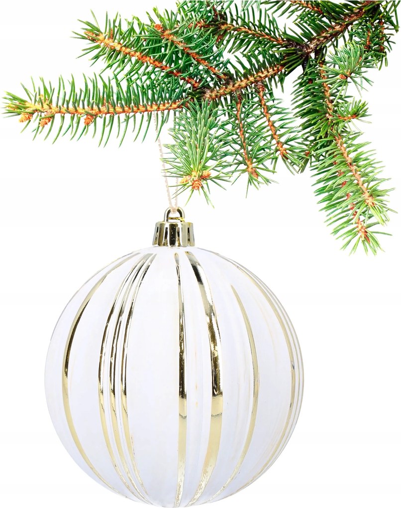 Karácsonyfadísz elegáns fehér, arany barázdákkal 10 cm nagy