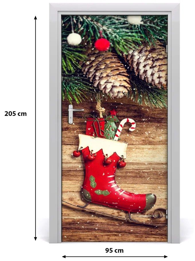 Poszter tapéta ajtóra karácsonyi díszek 75x205 cm