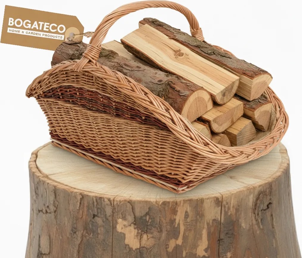 Kandallókosár 60 x 37 CM Nagy Fonott Kandallófa Kosár Jutával