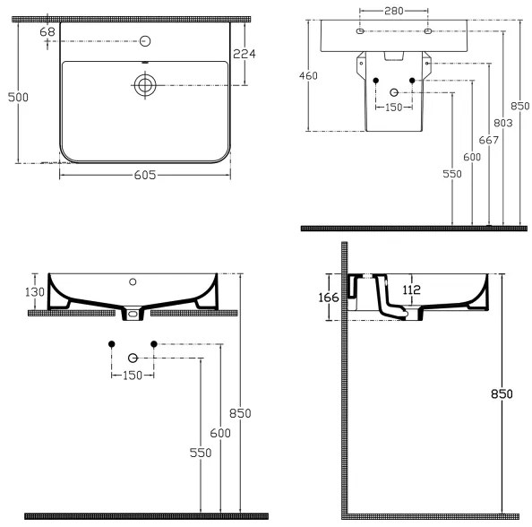 Isvea - SOTT AQUA pulton elhelyezhető/fali mosdó 60,5x50 cm kerámia/fehér