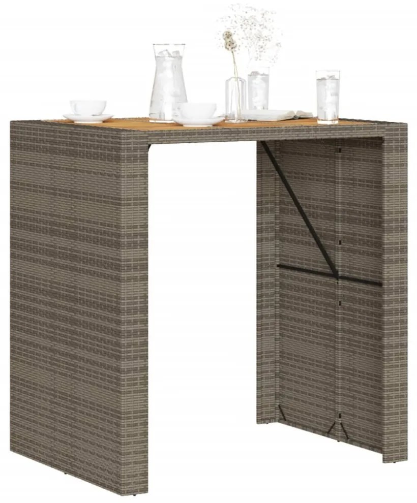 szürke polyrattan kerti bárasztal akácfa lappal 105x80x110 cm