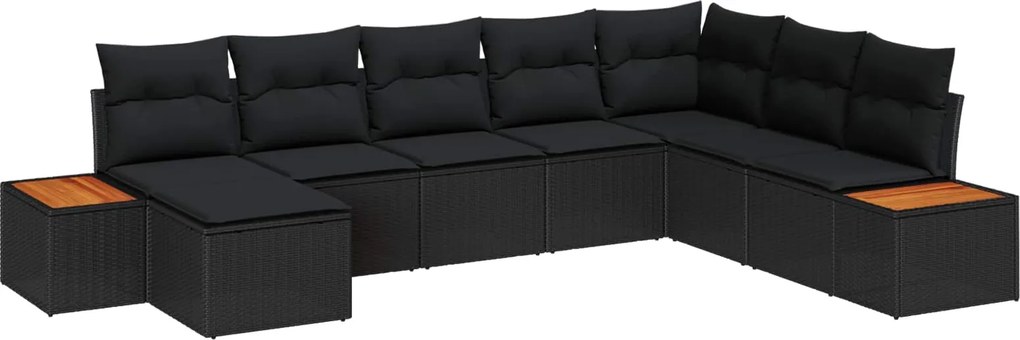 vidaXL Kerti Kanapé Szett párnával tárolóval 9 pcs Fekete Polyrattan