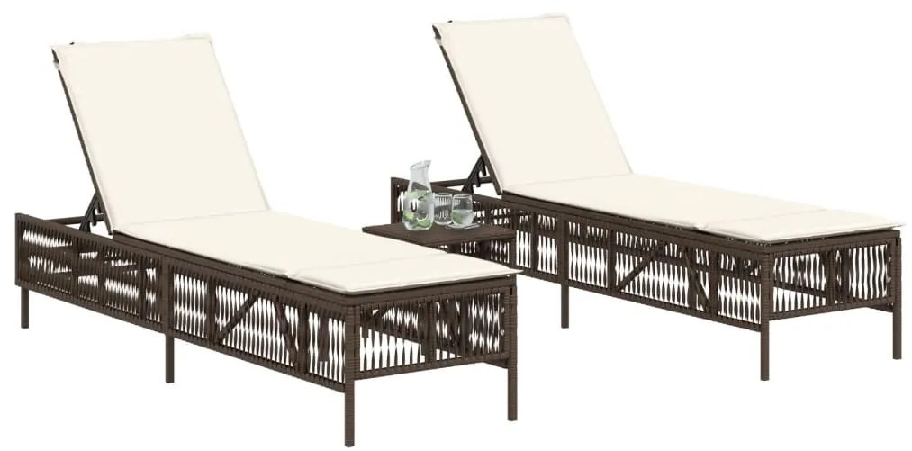 2 db barna polyrattan napozóágy asztallal