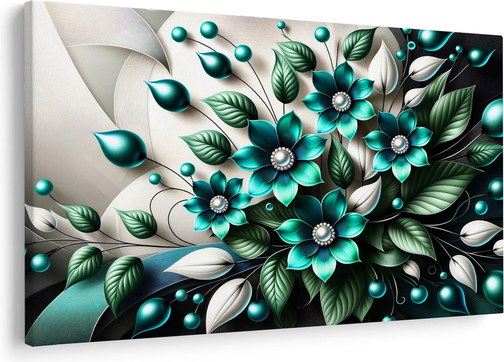 Kép - 3D türkiz virágok (90x60 cm)