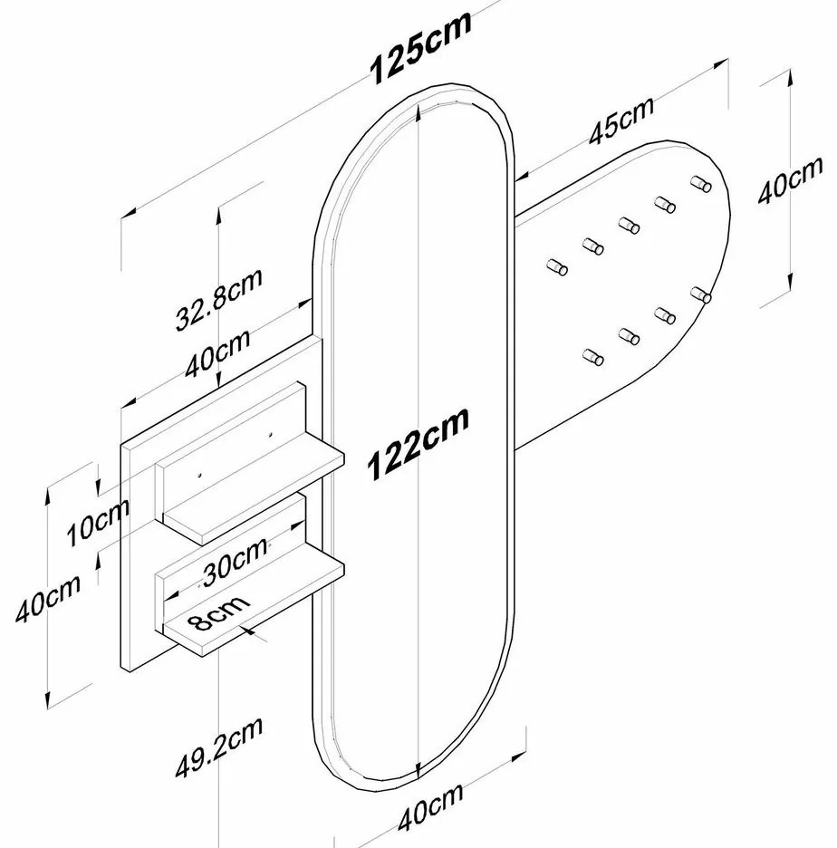 Fali akasztó tükörrel Pomi White